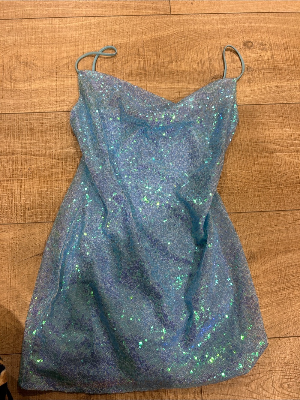 Lucy in the Sky Iridescent Blue Green Sequin Slip Dress